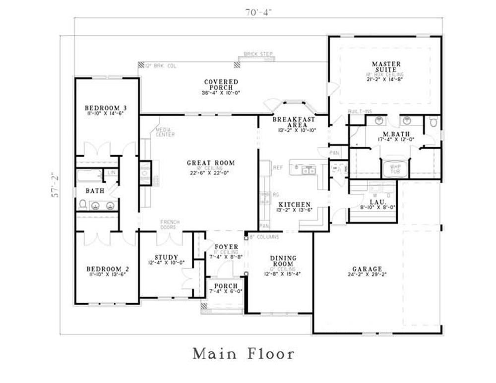 Floor Plan First Story of Southern Plan #153-1355